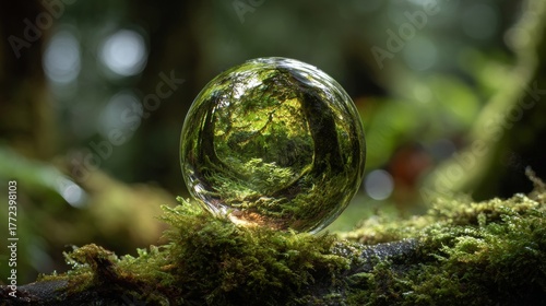 Wallpaper Mural crystal-clear globe placed on moss-covered soil Torontodigital.ca