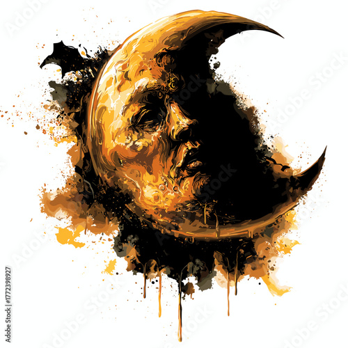 Scary Fantasy Half Moon Vector Clipart