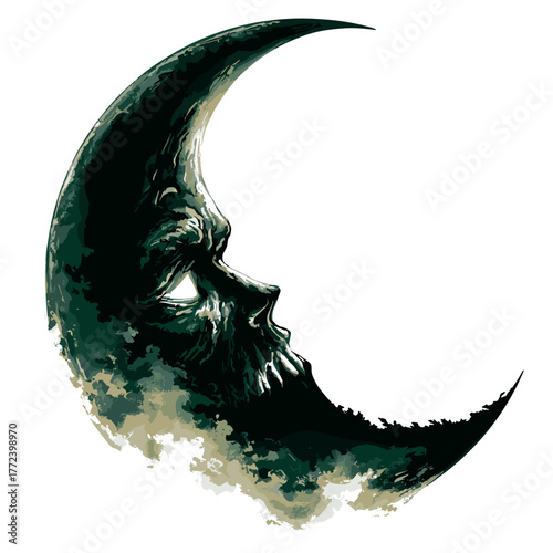 Scary Fantasy Half Moon Vector Clipart