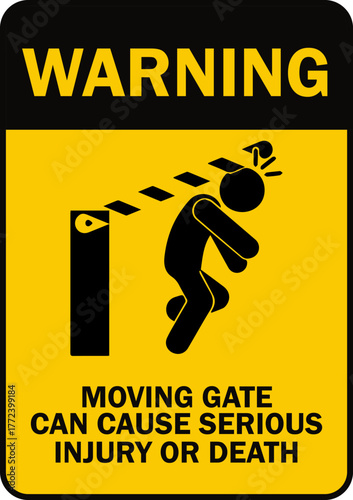 Warning Moving Gate Can Cause Serious Injury or Death Sign - Safety Barrier Hazard