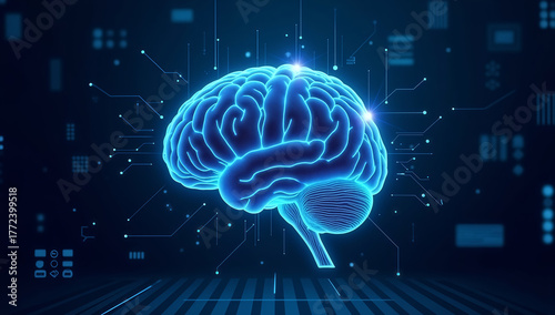 Artificial Intelligence Brain with Glowing Circuits