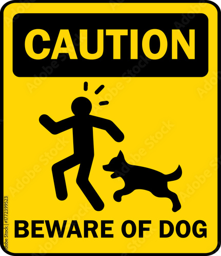 Caution Beware of Dog Sign - Warning for Aggressive or Guard Dog