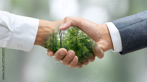 B2B Logistics Partnership Handshake with Sustainability Concept