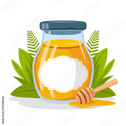 Honey jar with blank label vector isolated on white background