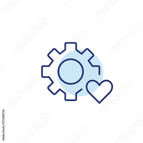 Cogwheel and heart. Reliable operations, settings and support. Pixel perfect, editable stroke vector icon