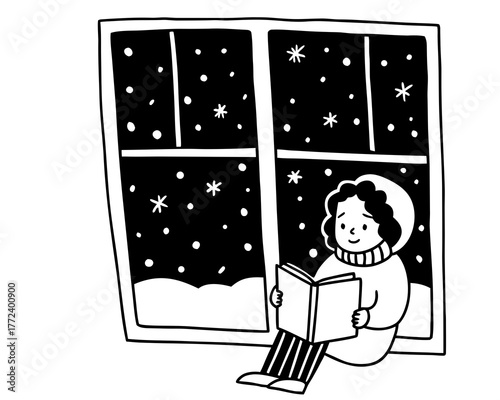 A girl reading a book by the window