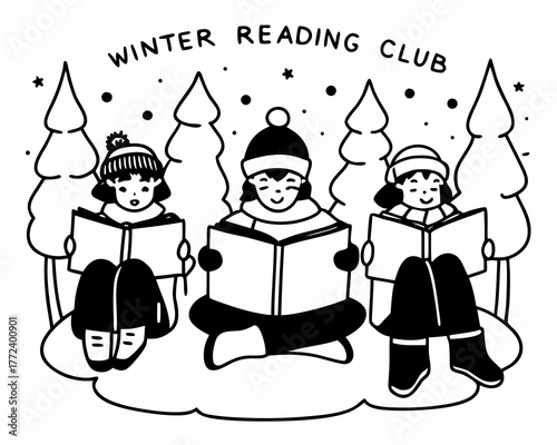 Winter reading club with people reading books