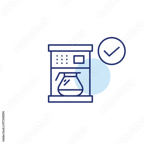 Coffee maker and checkmark. Safe and secure brewing equipment. Pixel perfect, editable stroke vector icon