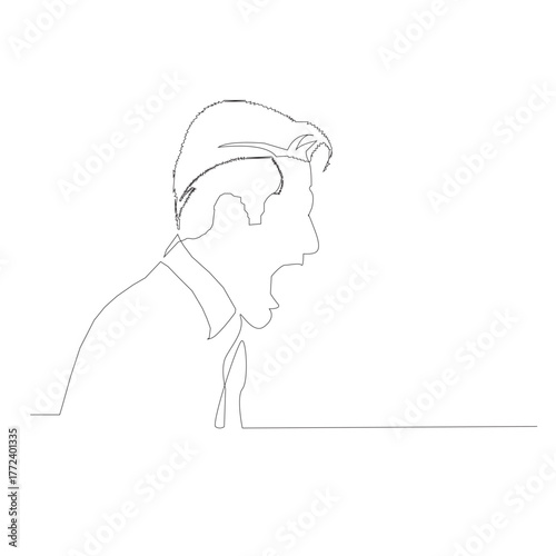 A minimalist line drawing of a man yelling, isolated on white background the drawing captures the emotion and intensity of the scream
