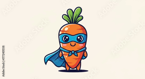 Delightful superhero carrot character, perfect for kids health and nutrition campaigns