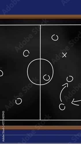 Animation of football game strategy plan against blue lined paper background