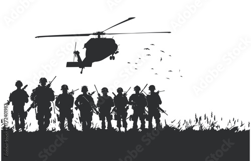 Army silhouette vector with soldier silhouette and army background, military troops, combat clipart, infantry, soldier icon, army emblem, army badge, military vector design, army illustration