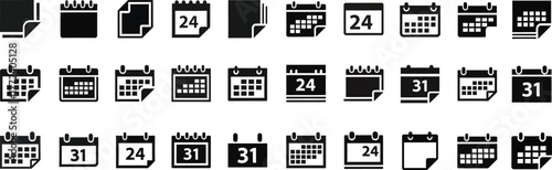 Collection of calendar icons representing dates months and scheduling for digital interfaces and applications vector