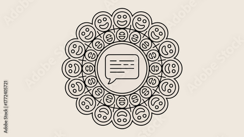 Mandala of happy faces and chat bubbles