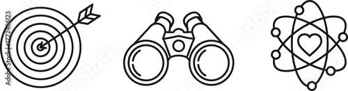 Target Vision and Innovation Line Icon Set.