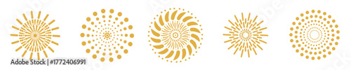 collection of golden radial designs on a transparent background - vector illustration.