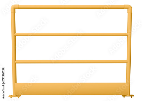 essential warehouse safety equipment, yellow metal toeboard and railing, 3d render