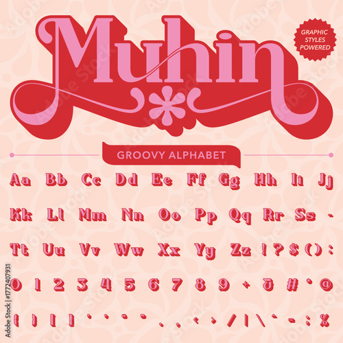 Serif Groovy Retro Vintage Bold Font alphabet vector file.