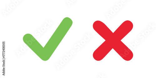 Check mark icons. green check mark and red cross mark icon set. green tick and red x. Symbols of approval and Decline, vector illustration