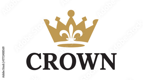 Golden crown emblem with bold 'crown' text for regal brand identity and luxury design vector