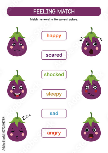 Eggplant Emotion Matching Game for Kids Learning Feelings