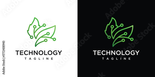 leaf technology inspirational logo design. digital creative leaf idea icon.	