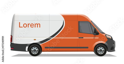 white orange van vans car minibus mini bus cargo fast free delivery pick up icon logo sign mock up brand decals decal side view art mail post box design vector template