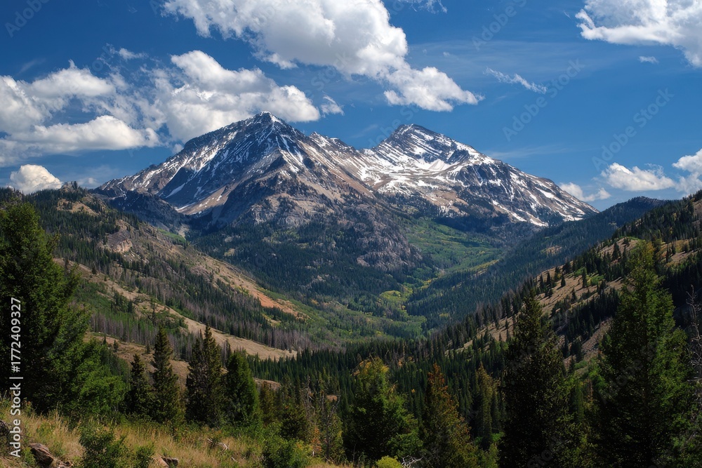 Fototapeta premium Majestic Snow-Capped Peaks of Uintah National Forest: A Stunning Landscape for Hiking and Travel Adventures