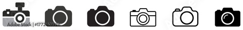 Camera symbol collection showing photography and digital capture concepts isolated on white background.  Camera icon set. Solid camera symbols. Photo device icons. Camera silhouette set. camera, photo
