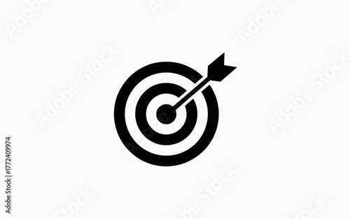 Black and white icon of an arrow hitting the bullseye of a target