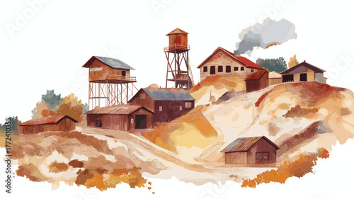Potosi - Cerro Rico Mines. Potosi - Cerro Rico Mines hand drawn watercolor illustration