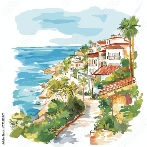 Vina del Mar. Vina del Mar hand drawn watercolor illustration