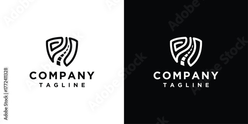 shield and road logo design template
