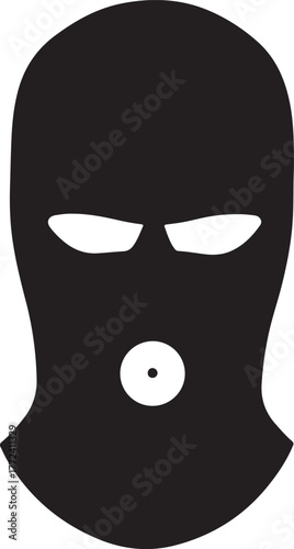 Black balaclava mask with eye holes and a circular mouth opening on a white background ski mask headwear