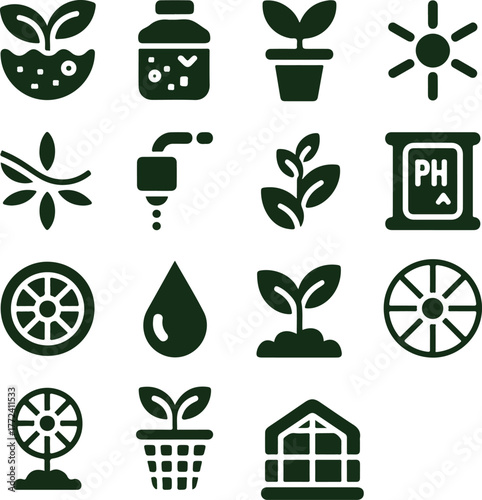 Collection of garden and plant care icons essential for agriculture and horticulture enthusiasts