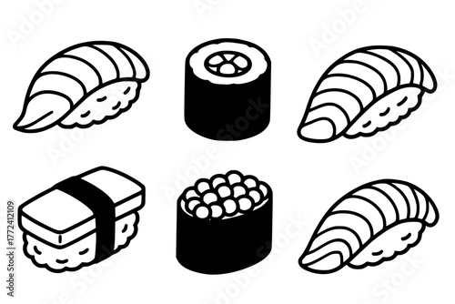 Illustration of 6 Sushi, outline version