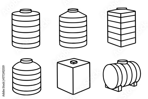 Vector Illustration of 6 Water Tanks, outline version