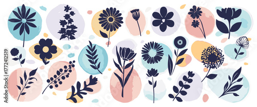 Set of leaves silhouette of beautiful flowers, leaves, plant design. Vector illustration 30.