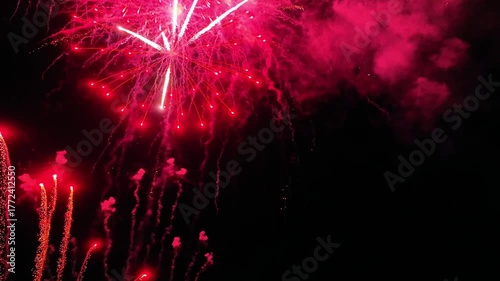 Exploding fireworks drone footage - 4k video shot by drone as fireworks explode