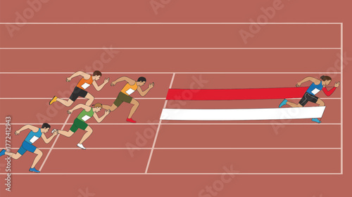 Illustration of runners sprinting toward the finish line on a track in a race competition event