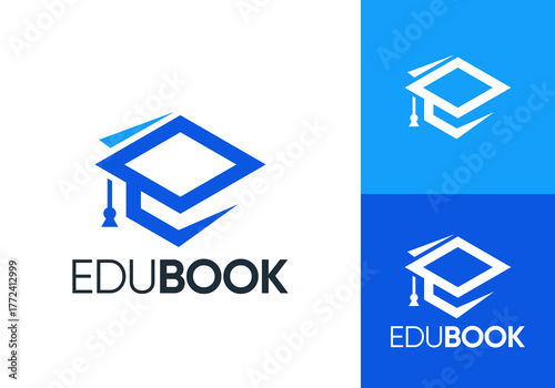 graduation cap and book logo. study education vector design concept	

