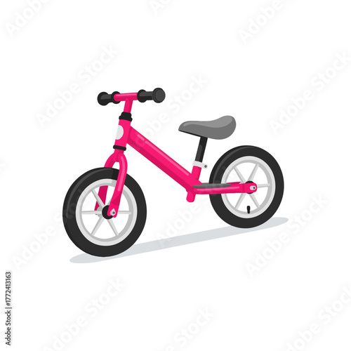 Pink balance bike for toddlers with black tires and gray seat, children's ride on toy for learning to ride a bicycle