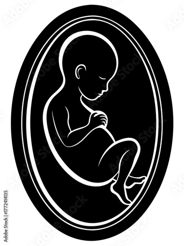 Human Fetus in Womb Silhouette Vector Icon Illustration