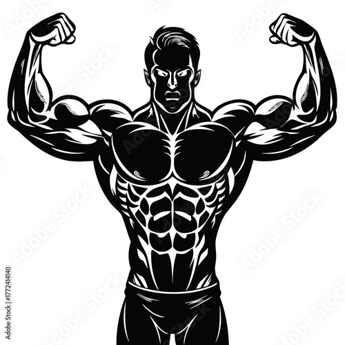 Muscular Bodybuilder Biceps Flex Pose Silhouette Vector