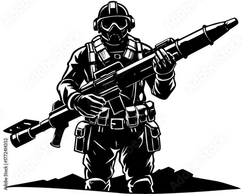 Military Soldier with Rocket Launcher Silhouette Vector