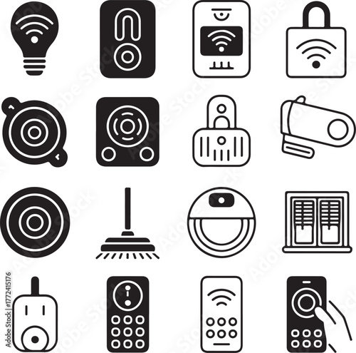 Modern smart home technology icons set wireless devices connected appliances for future living