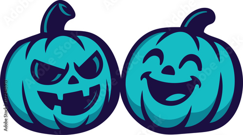Dual Halloween Pumpkins with Happy and Evil Faces