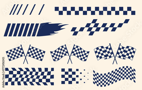 Racing Checker Flags and Finish Line Vector Illustration — Motorsport Speed Competition Design Elements