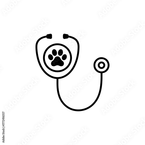 Veterinary medicine concept with stethoscope and paw print symbol, ideal for animal care, pet health, and veterinarian services branding and marketing