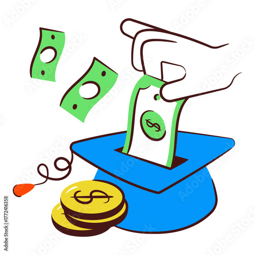 Mortarboard with dollar coin, icon of scholarship